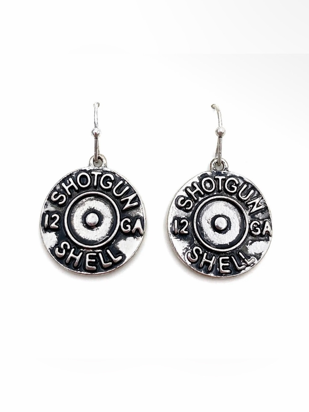 NWT Silver Shotgun Shell Plate Western Hook Dangle Earrings